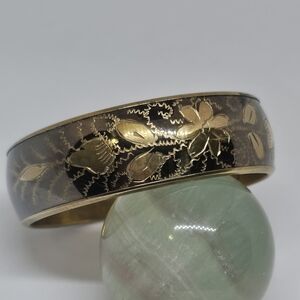Vtg Brass Floral Etched Bangle